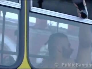 Crazy daring public bus xxx movie action in front of amazed passengers and strangers by a couple with a beautiful damsel and a schoolboy with big penis doing a blowjob and a vaginal intercourse in a local transportation