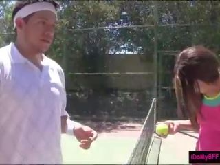 Two desirable bffs pounding with tenis coach